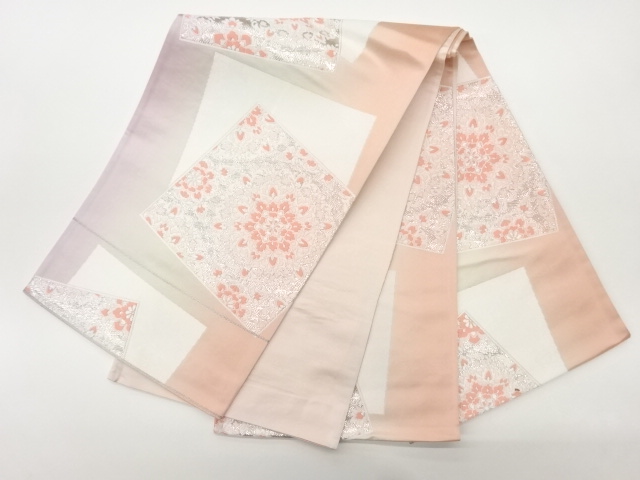 6944713: JAPANESE KIMONO / VINTAGE FUKURO OBI / WOVEN FLOWER CREST